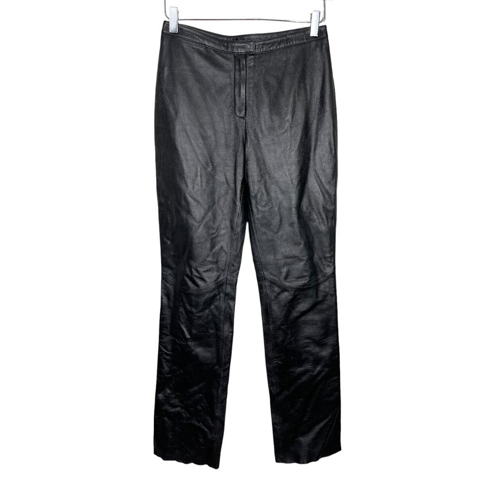 Vintage Y2K Express Black Leather Pants 3/4 Mid Rise Boot Cut 2000s Sleek Chic